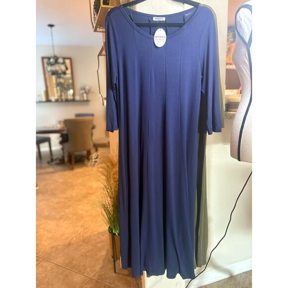 Womens 3/4 Sleeve A-Line Dress Casual Crew Neck Loose Fit Long Blue MD 8-12 - Picture 2 of 4